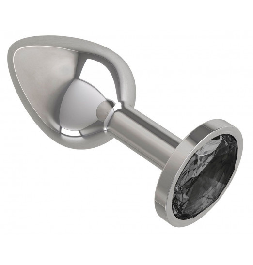 Серебристая анальная втулка с чёрным кристаллом - 7 см.