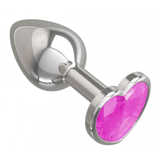 Серебристая анальная втулка с розовым кристаллом-сердцем - 7 см. Серебристая анальная втулка с розовым кристаллом-сердцем - 7 см.