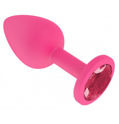 Розовая анальная втулка с малиновым кристаллом - 7,3 см.