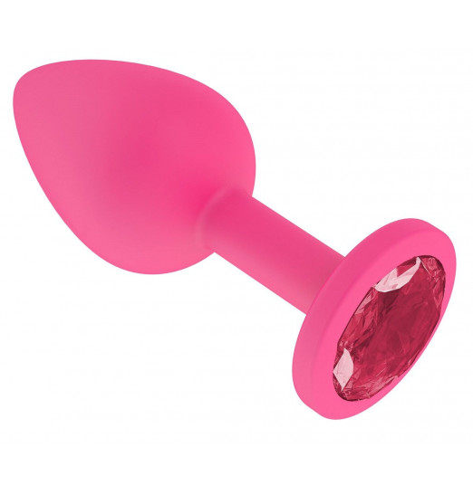 Розовая анальная втулка с малиновым кристаллом - 7,3 см.