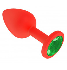 Красная анальная втулка с зеленым кристаллом - 7,3 см.