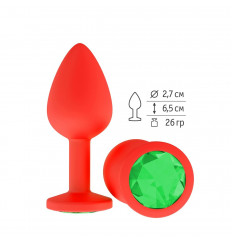 Красная анальная втулка с зеленым кристаллом - 7,3 см.