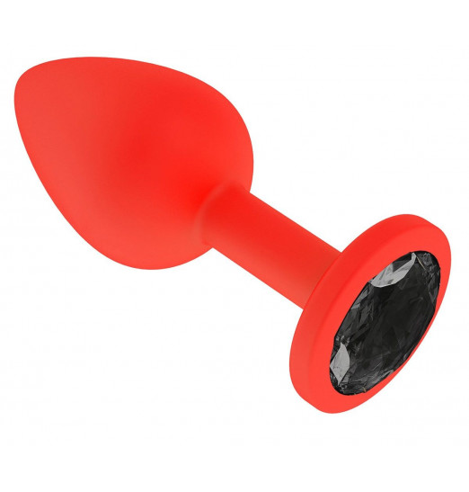 Красная анальная втулка с чёрным кристаллом - 7,3 см.