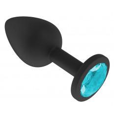 Чёрная анальная втулка с голубым кристаллом - 7,3 см.