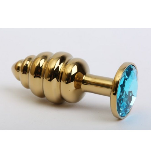 Золотистая рифлёная пробка с голубым стразом - 8,2 см.