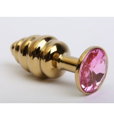 Золотистая рифлёная пробка с розовым стразом - 8,2 см.