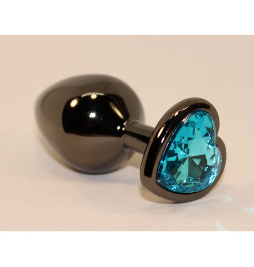 Чёрная анальная пробка с голубым стразом-сердцем - 8 см. Чёрная анальная пробка с голубым стразом-сердцем - 8 см.