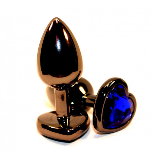 Чёрная анальная пробка с синим стразом-сердцем - 8 см.