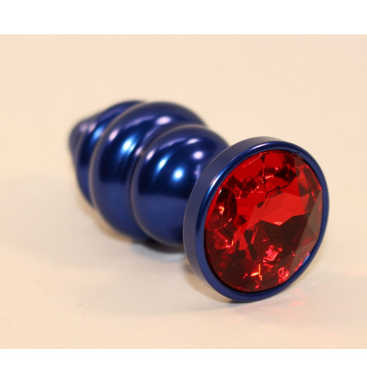 Синяя рифлёная пробка с красным кристаллом - 7,3 см. Синяя рифлёная пробка с красным кристаллом - 7,3 см.