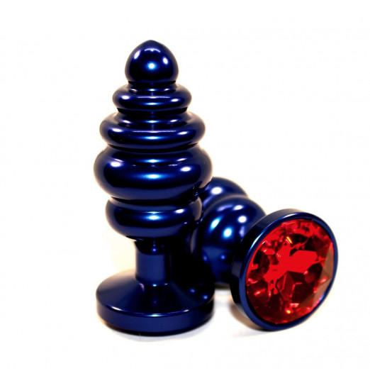 Синяя рифлёная пробка с красным кристаллом - 7,3 см.
