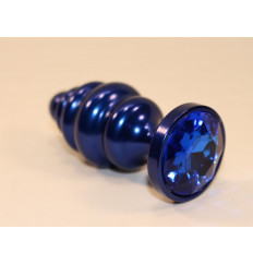 Синяя рифлёная пробка с синим кристаллом - 7,3 см.