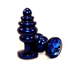 Синяя рифлёная пробка с синим кристаллом - 7,3 см.