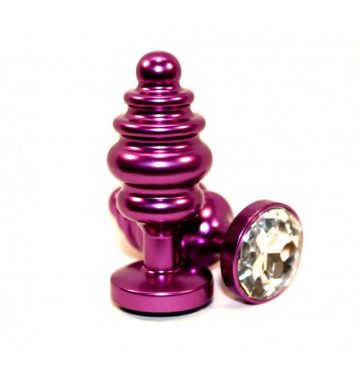 Фиолетовая рифленая пробка с прозрачным кристаллом - 7,3 см.