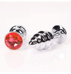 Серебристая рифленая пробка с красным кристаллом - 9 см.