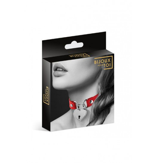 Красный чокер с замком в форме сердца