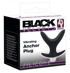 Чёрная анальная V-образная пробка Black Velvets Vibrating Anchor Plug с вибрацией - 10,3 см.