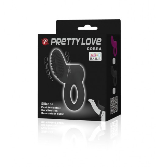 Чёрное эрекционное виброкольцо со стимулятором клитора Cobra Чёрное эрекционное виброкольцо со стимулятором клитора Cobra