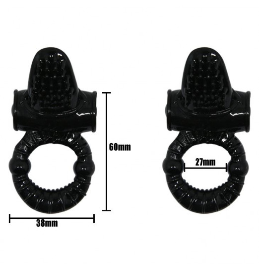 Чёрное эрекционное кольцо с вибрацией и щеточкой для клитора Чёрное эрекционное кольцо с вибрацией и щеточкой для клитора