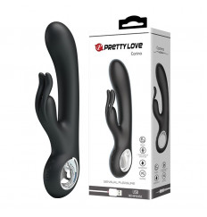 Чёрный вибромассажер с клиторальным отростком Carina - 19 см.