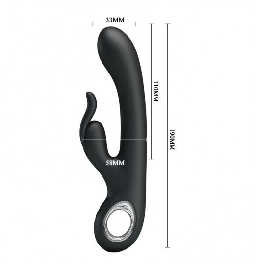 Чёрный вибромассажер с клиторальным отростком Carina - 19 см.