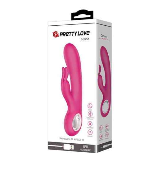 Розовый вибромассажер с клиторальным отростком Carina - 19 см.