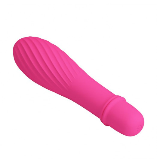 Ярко-розовый вибратор Solomon с бороздками - 12,3 см.