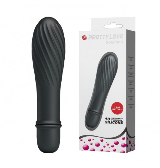 Чёрный вибратор Solomon с бороздками - 12,3 см. Чёрный вибратор Solomon с бороздками - 12,3 см.