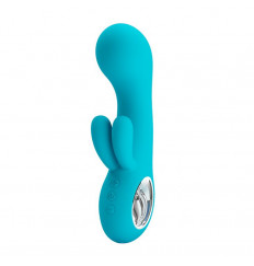 Бирюзовый вибратор Chris с клиторальным отростком - 15,4 см.