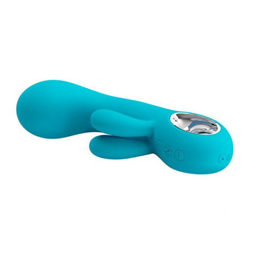 Бирюзовый вибратор Chris с клиторальным отростком - 15,4 см.