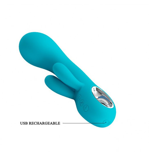 Бирюзовый вибратор Chris с клиторальным отростком - 15,4 см.