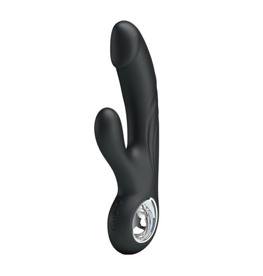 Чёрный вибратор с клиторальным отростком Selene - 19 см.