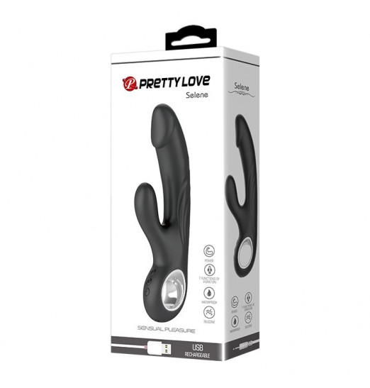 Чёрный вибратор с клиторальным отростком Selene - 19 см.