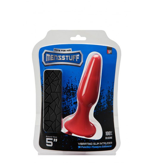 Красная анальная вибропробка с пультом управления MENZSTUFF 5INCH SLIM INTRUDER BUTT PLUG - 13 см.