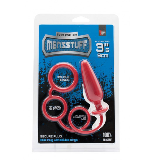 Красное эрекционное кольцо с подхватом и анальным стимулятором MENZSTUFF 3.5INCH DOUBLE RING ANAL PLUG Красное эрекционное кольцо с подхватом и анальным стимулятором MENZSTUFF 3.5INCH DOUBLE RING ANAL PLUG