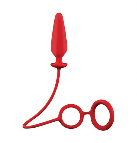 Красное эрекционное кольцо с подхватом и анальным стимулятором MENZSTUFF 3.5INCH DOUBLE RING ANAL PLUG
