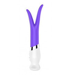 Фиолетовый вибратор-ротатор с раздвоенным кончиком LILY - 18 см.