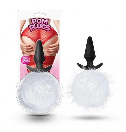 Силиконовая анальная пробка с белым заячьим хвостом Fur Pom Pom - 12,7 см.