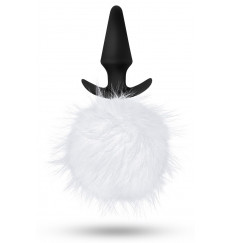 Силиконовая анальная пробка с белым заячьим хвостом Fur Pom Pom - 12,7 см.