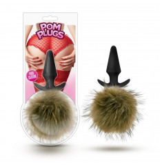 Силиконовая анальная пробка с дымчатым заячьим хвостом Fur Pom Pom - 12,7 см.
