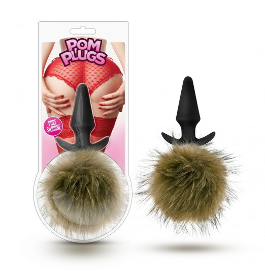 Силиконовая анальная пробка с дымчатым заячьим хвостом Fur Pom Pom - 12,7 см.