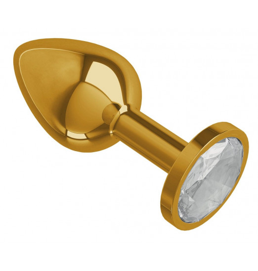 Золотистая анальная втулка с прозрачным кристаллом - 7 см.