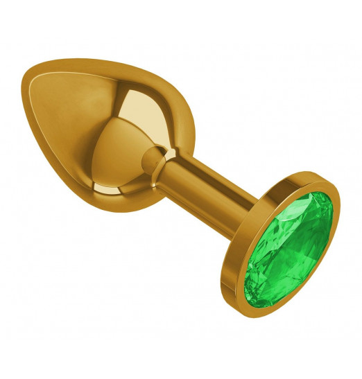 Золотистая анальная втулка с зеленым кристаллом - 7 см.