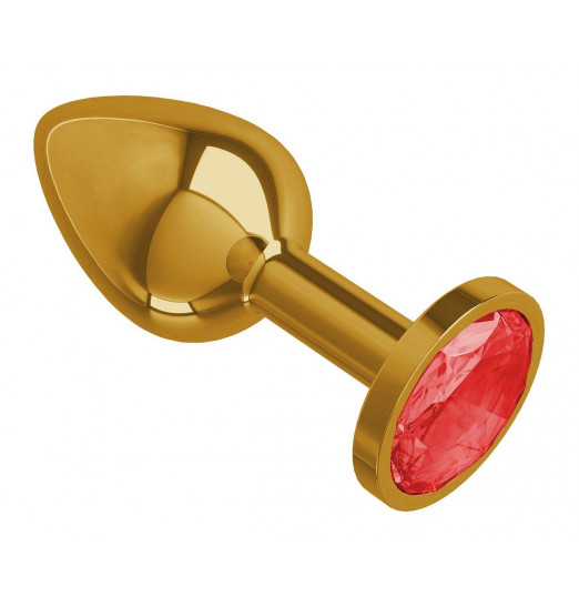 Золотистая анальная втулка с красным кристаллом - 7 см.