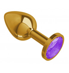 Золотистая анальная втулка с фиолетовым кристаллом - 7 см.