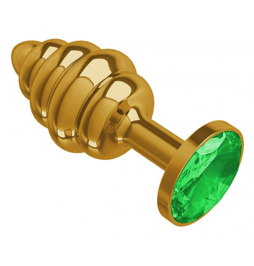 Золотистая пробка с рёбрышками и зеленым кристаллом - 7 см. Золотистая пробка с рёбрышками и зеленым кристаллом - 7 см.