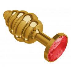 Золотистая пробка с рёбрышками и красным кристаллом - 7 см.