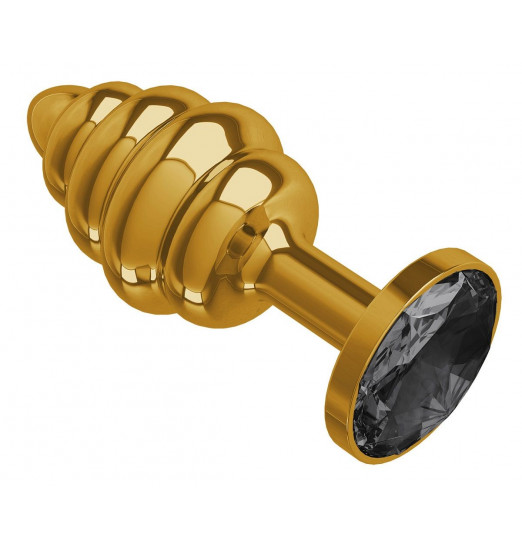 Золотистая пробка с рёбрышками и черным кристаллом - 7 см.