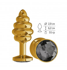 Золотистая пробка с рёбрышками и черным кристаллом - 7 см.