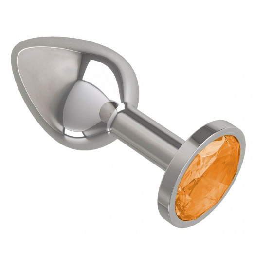 Серебристая анальная втулка с оранжевым кристаллом - 7 см.