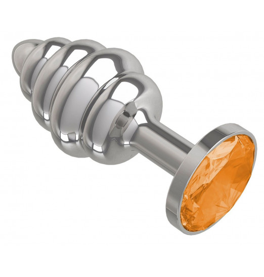 Серебристая пробка с рёбрышками и оранжевым кристаллом - 7 см. Серебристая пробка с рёбрышками и оранжевым кристаллом - 7 см.